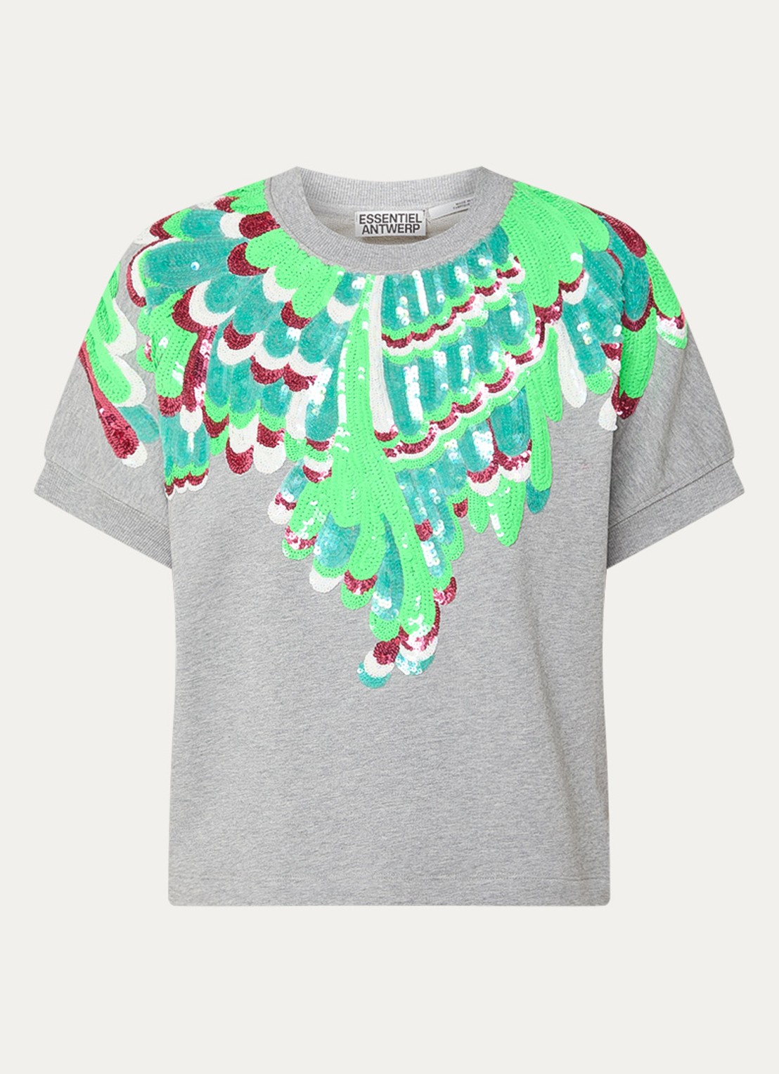 Essentiel Antwerp Sweater met pailletten  - voorkant 2 grijsmele