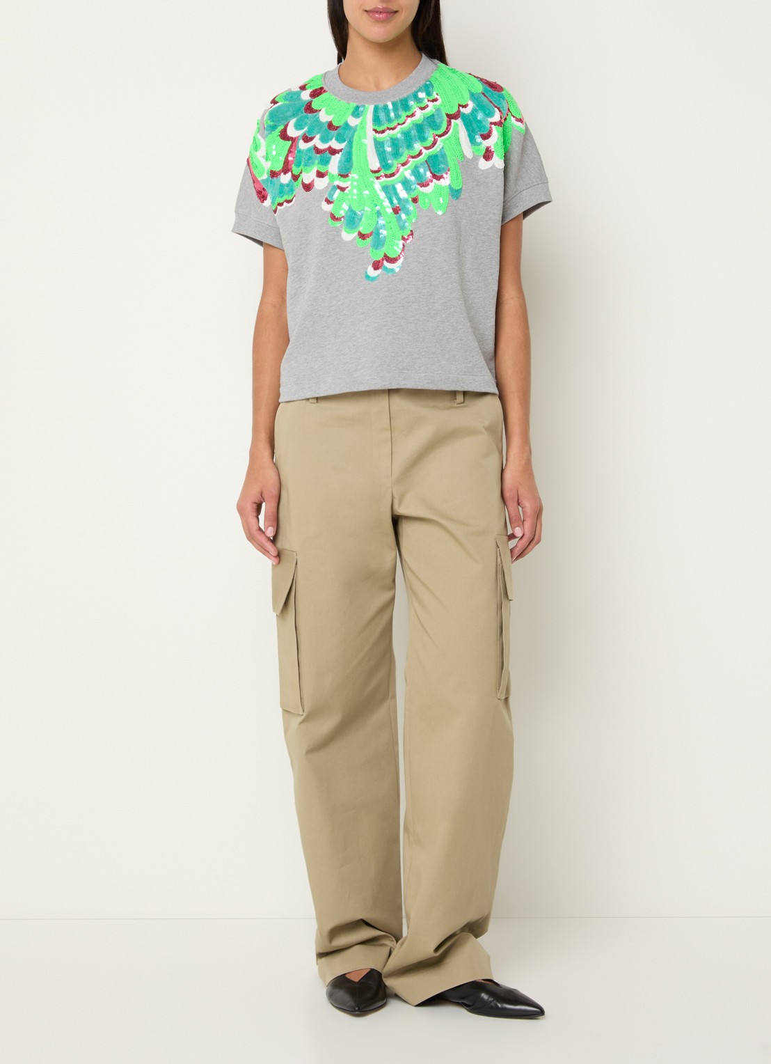 Essentiel Antwerp Sweater met pailletten  - voorkant 3 grijsmele