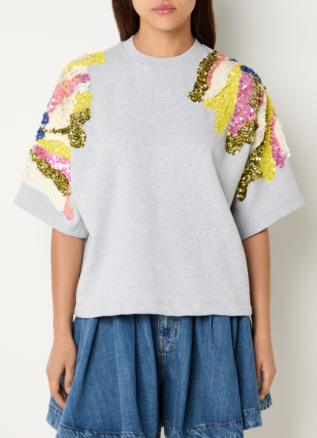 Essentiel Antwerp T-shirt met pailletten - detail 2 grijsmele
