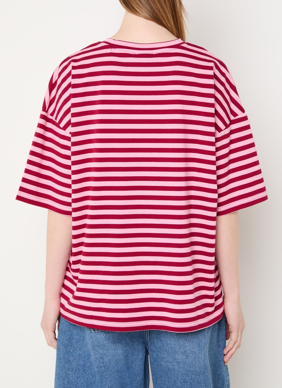 Essentiel Antwerp T-shirt met streepprint en strass  - achterkant rood