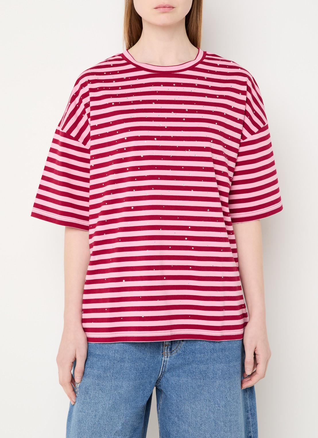 Essentiel Antwerp T-shirt met streepprint en strass  - detail 4 rood