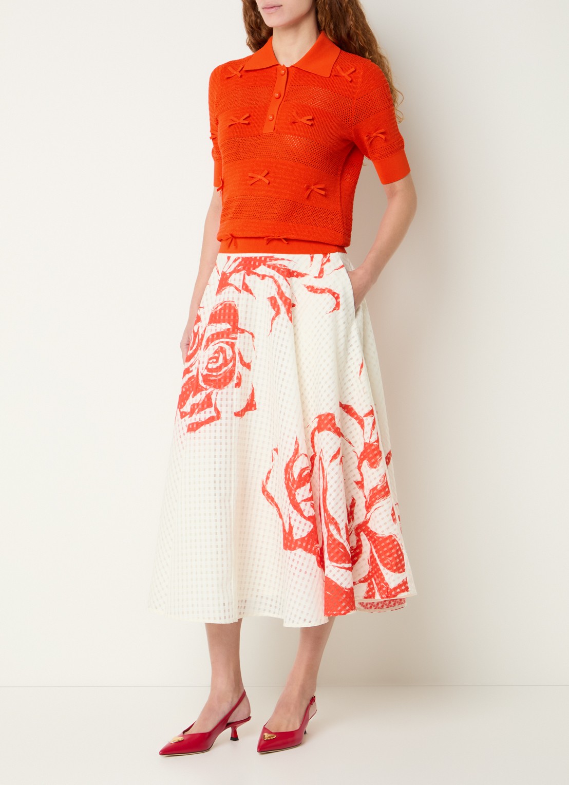Essentiel Antwerp Top met opengewerkt dessin - voorkant 4 rood