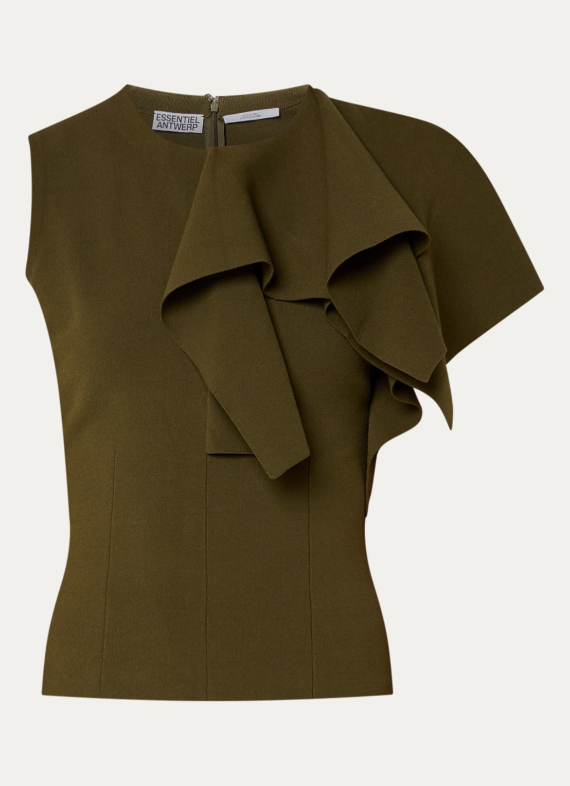 Essentiel Antwerp Top met overslag - voorkant bronsgroen