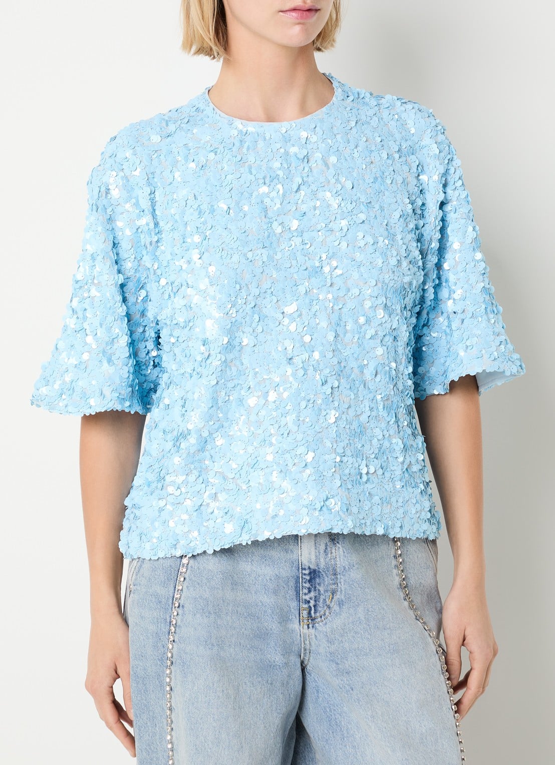 Essentiel Antwerp Top met pailletten - detail 4 lichtblauw