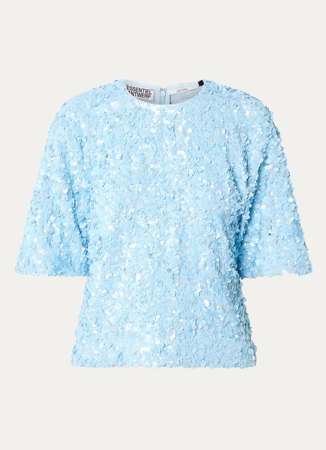 Essentiel Antwerp Top met pailletten - voorkant 2 lichtblauw