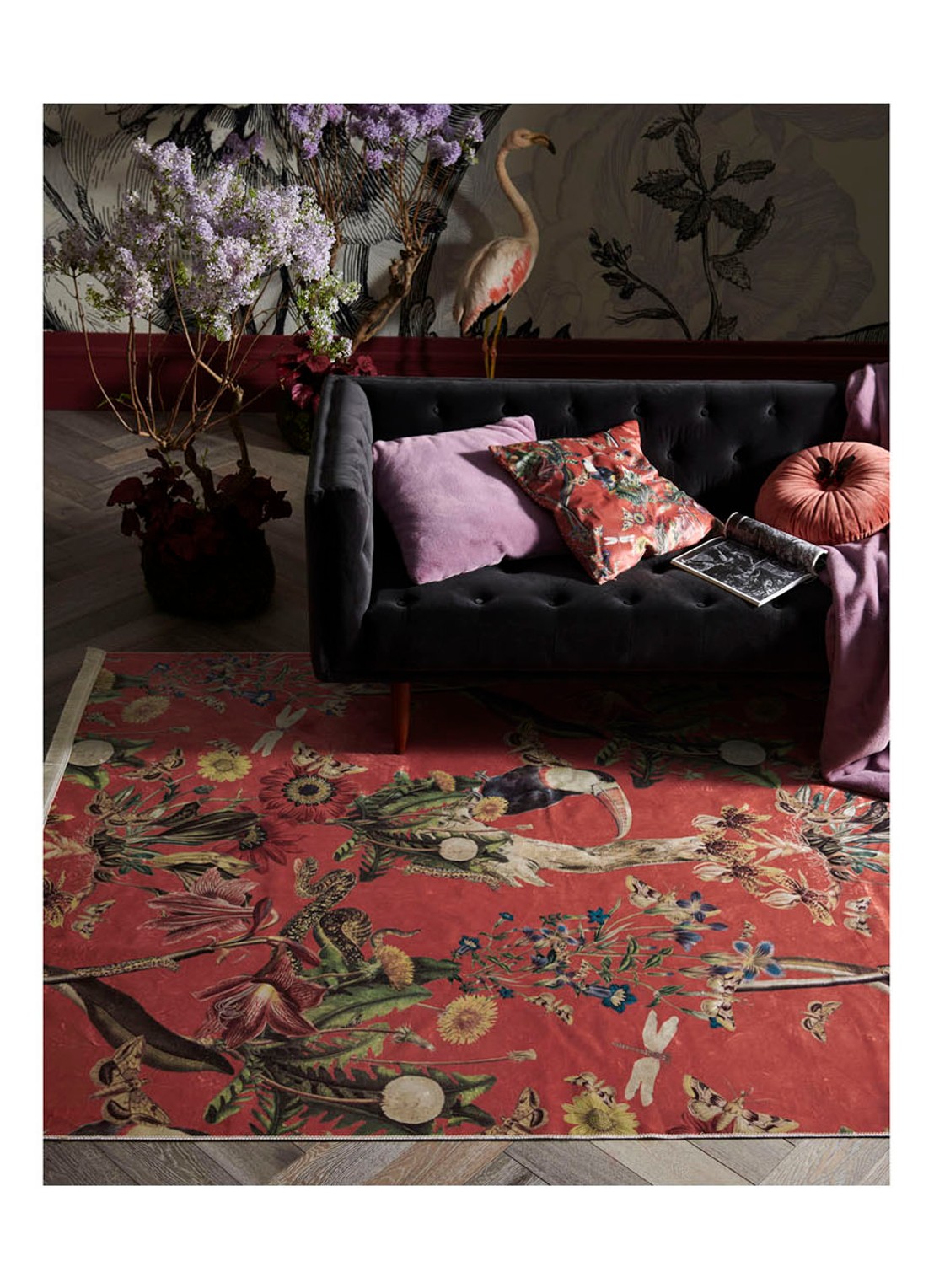 Essenza Airen vloerkleed met botanisch dessin  - detail 4 rood