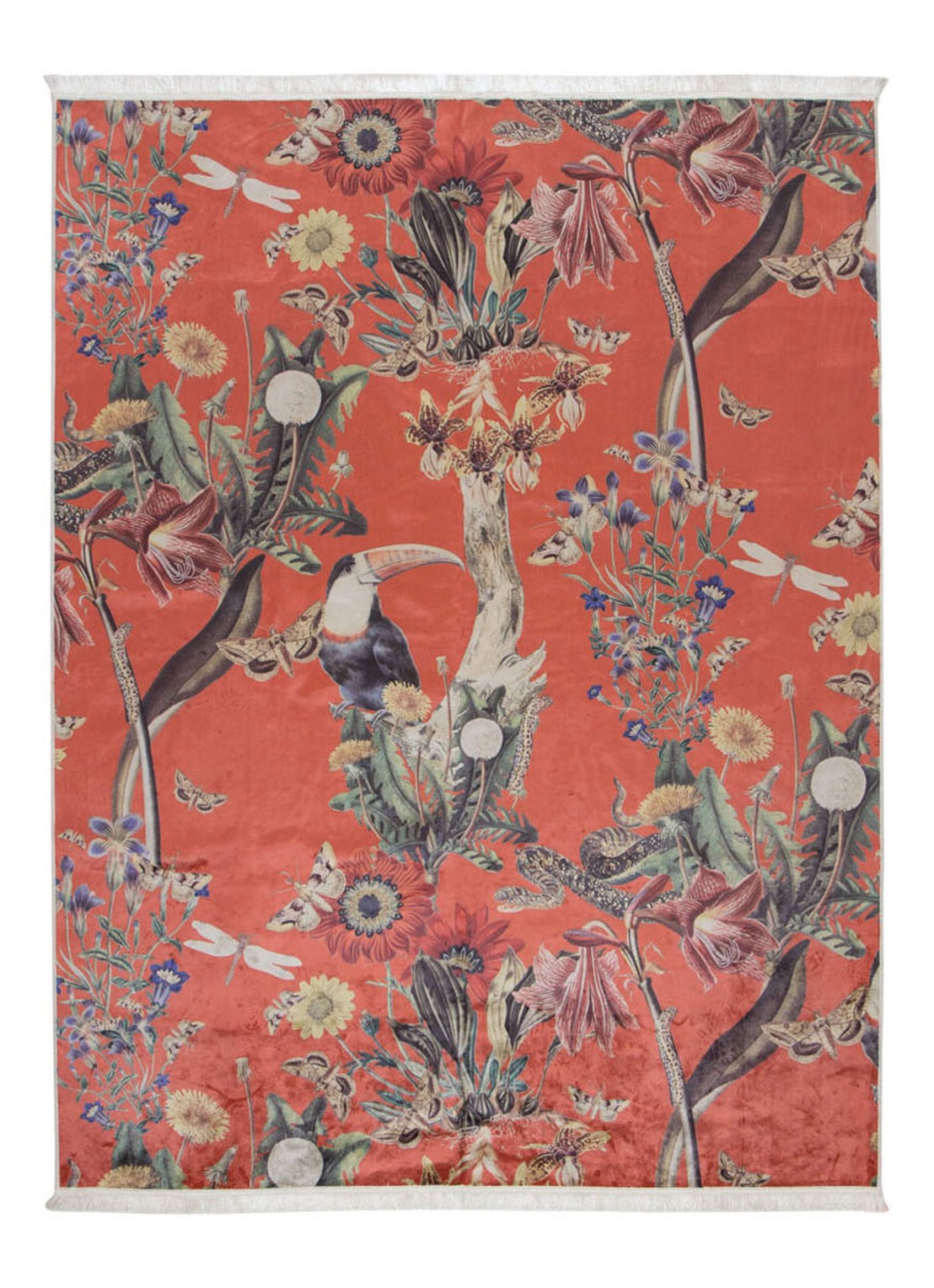 Essenza Airen vloerkleed met botanisch dessin  - voorkant rood