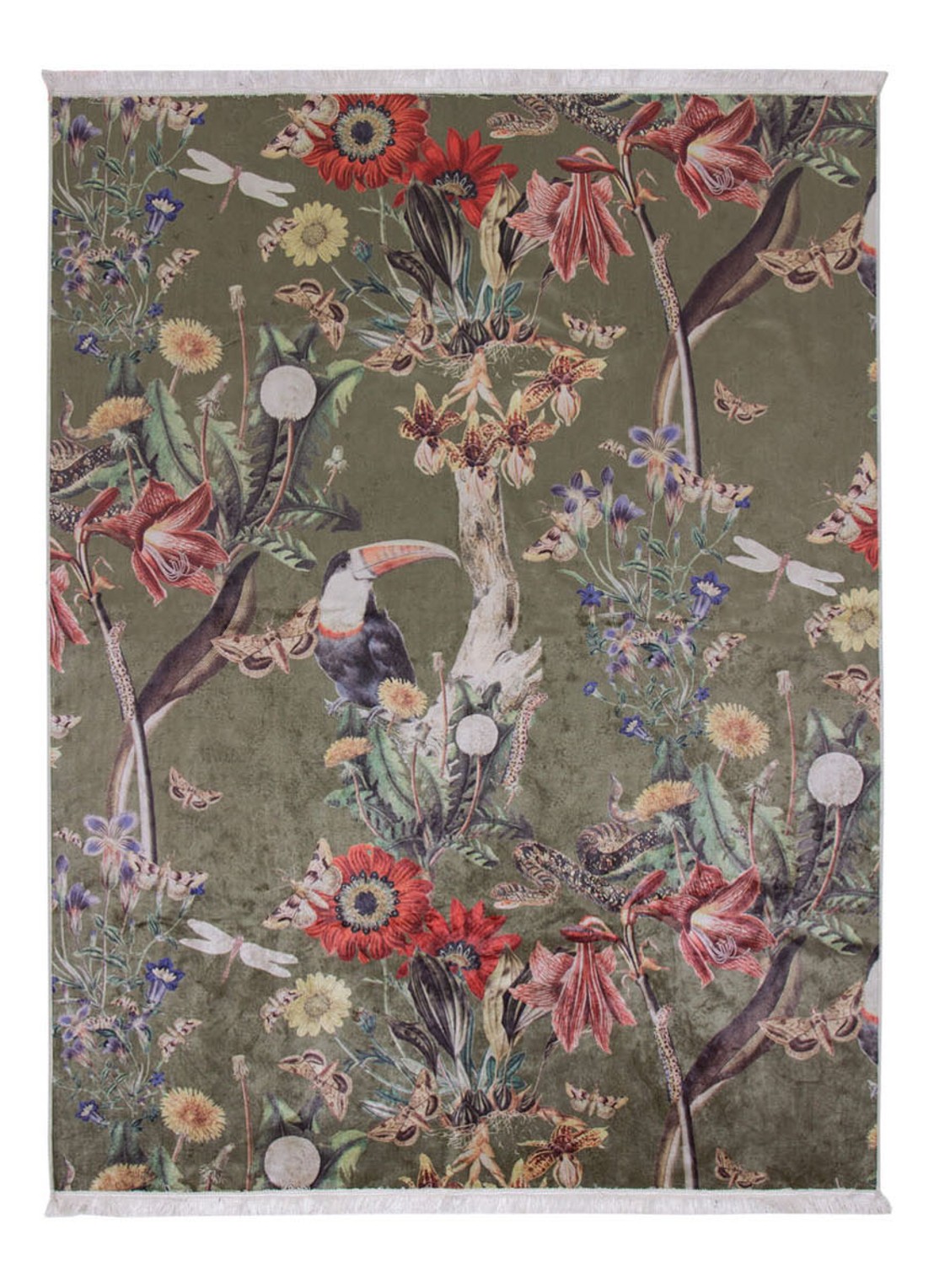 Essenza Airen vloerkleed met botanisch dessin  - voorkant mosgroen