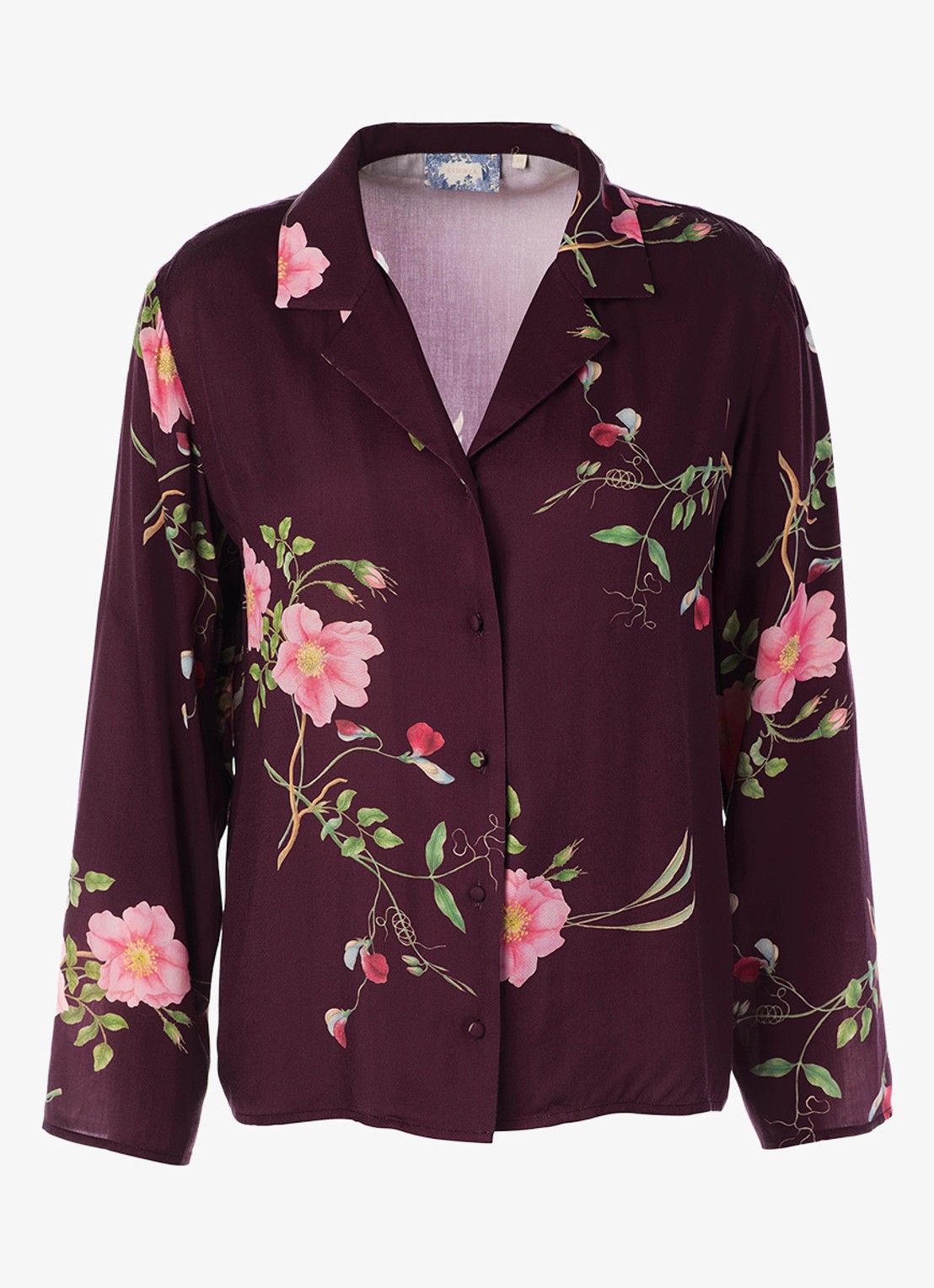 Essenza Elodie Maren loungetop met bloemenprint - voorkant 2 donkerrood