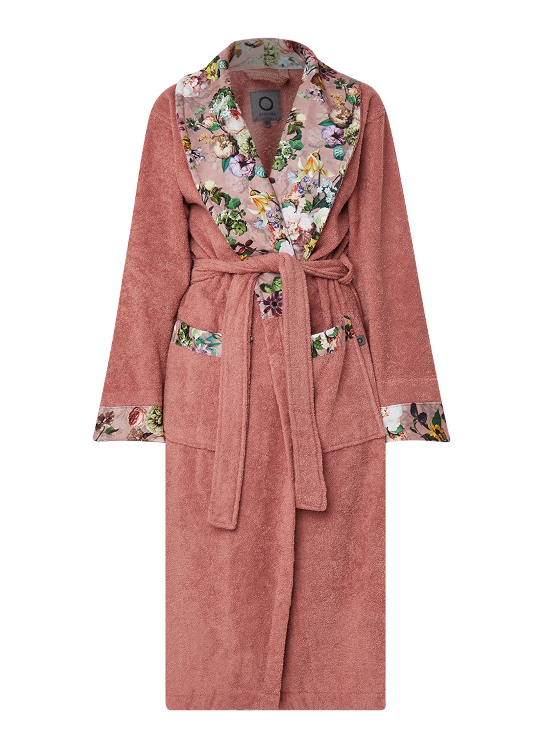 Essenza Fleur badjas met contrastvoering en bloemenprint - voorkant 2 roze