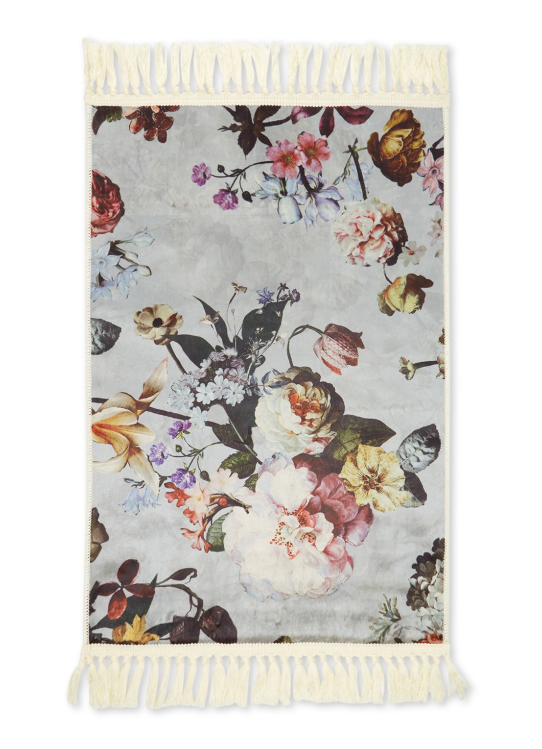 Essenza Fleur vloerkleed met bloemenprint 60 x 90 cm - voorkant lichtgrijs