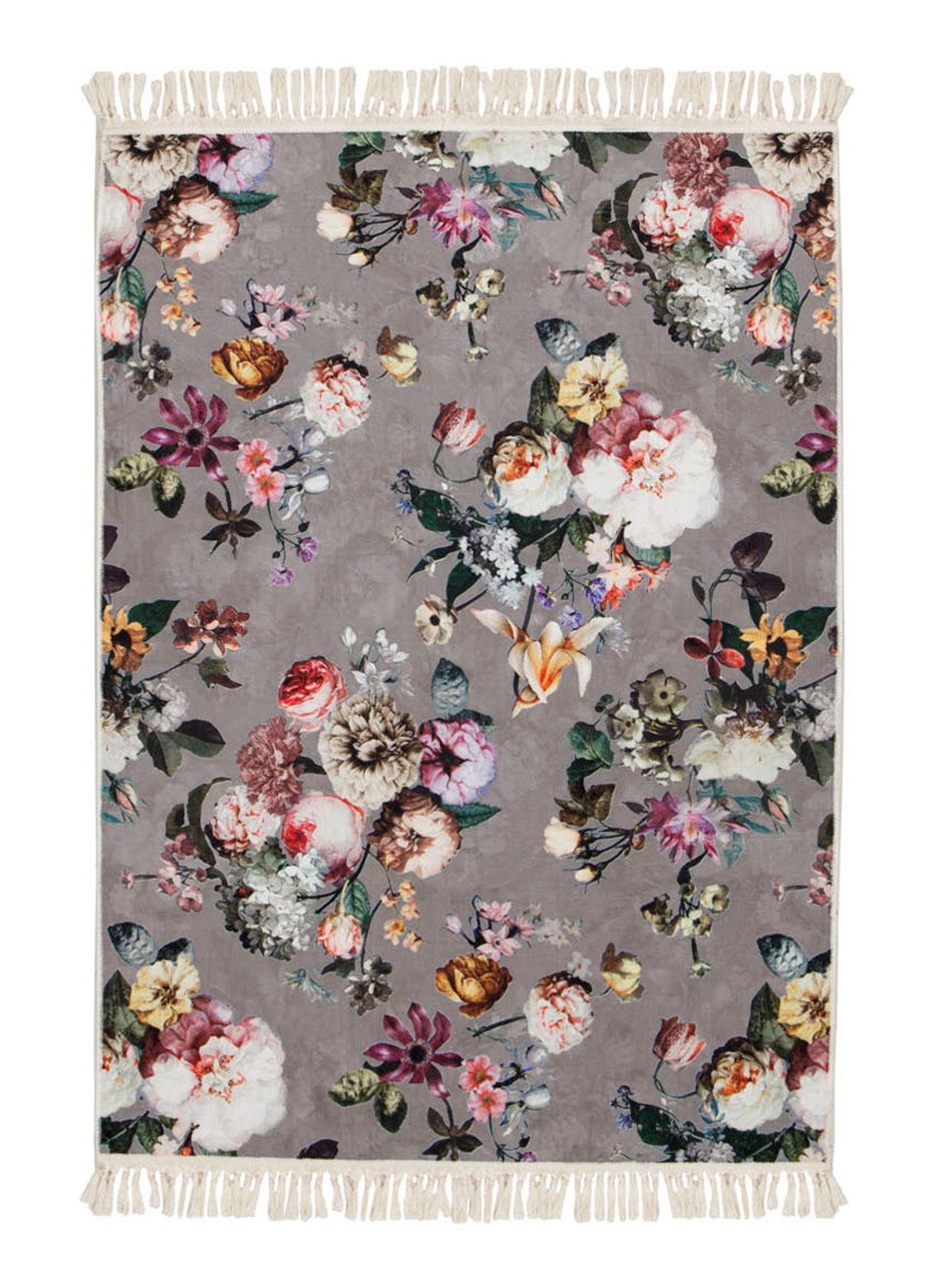 Essenza Fleur vloerkleed met bloemenprint 60 x 90 cm - voorkant 2 taupe