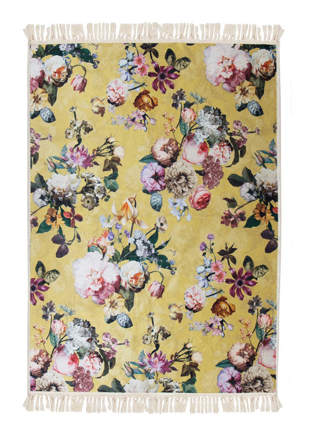 Essenza Fleur vloerkleed met bloemenprint 60 x 90 cm - voorkant geel