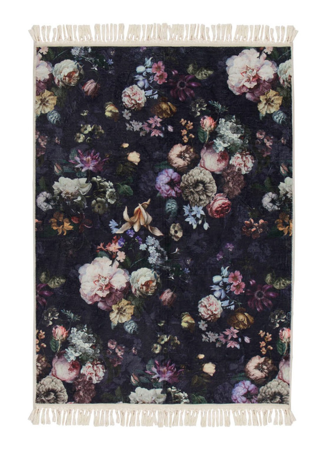 Essenza Fleur vloerkleed met bloemenprint 60 x 90 cm - voorkant blauw