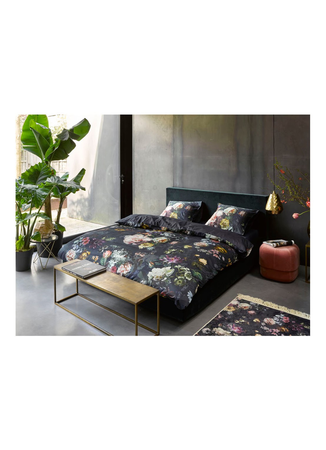 Essenza Fleur vloerkleed met bloemenprint 60 x 90 cm - voorkant 2 blauw