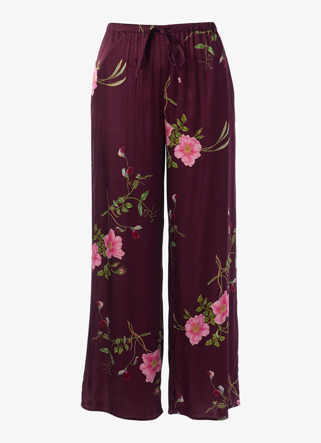 Essenza Ida Maren loungebroek met bloemenprint - voorkant 2 donkerrood