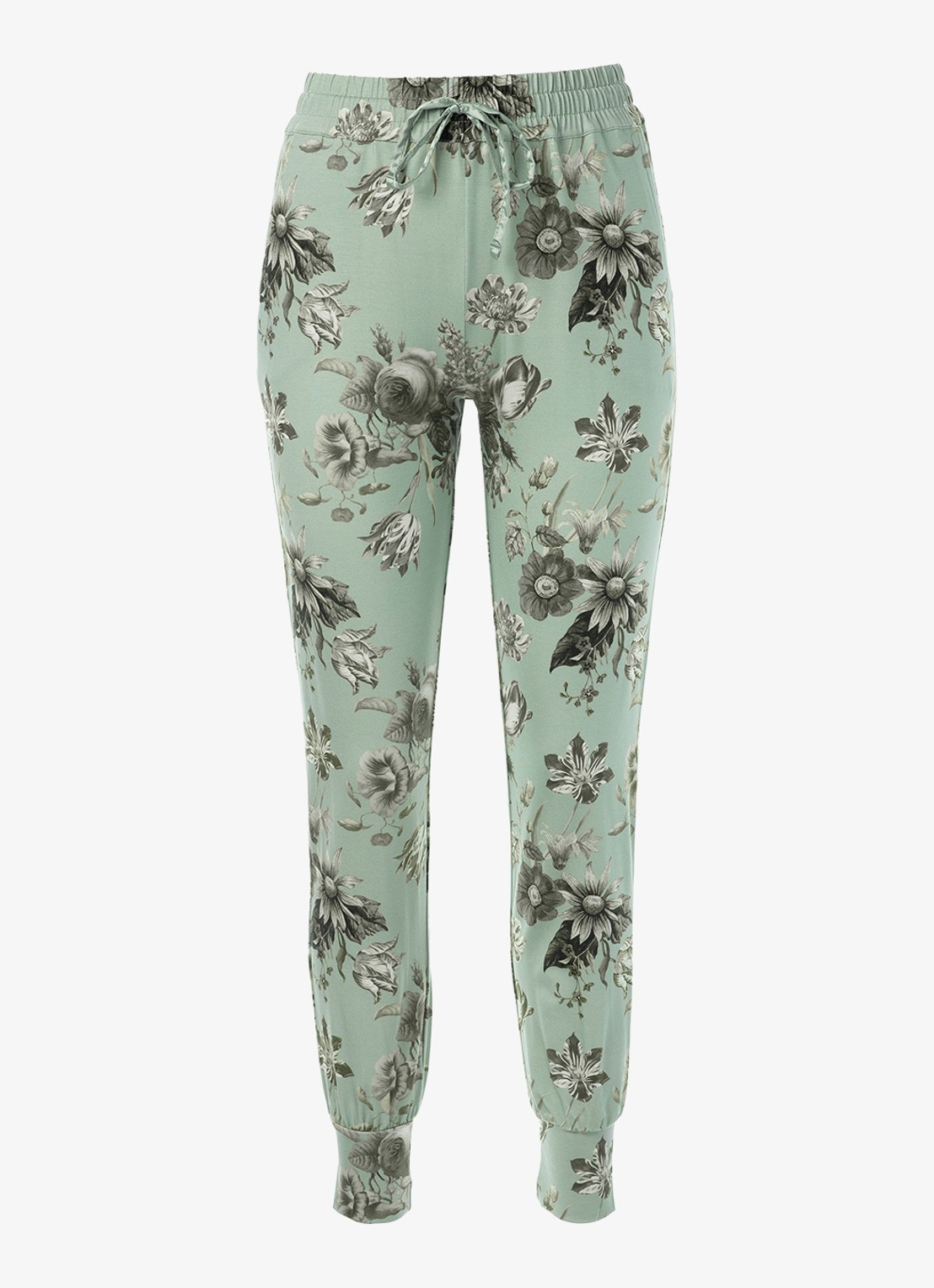 Essenza Jules Florean loungebroek met bloemenprint - voorkant 3 groen