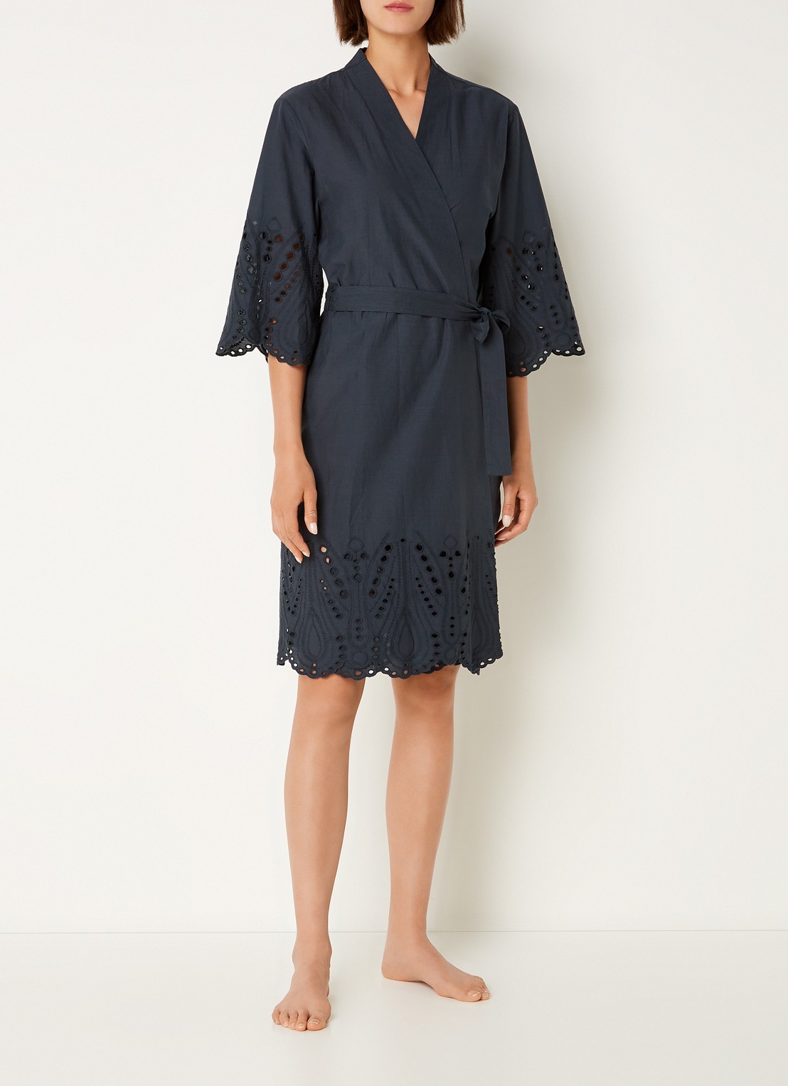 Essenza Sarai Tilia kimono met broderie - voorkant 4 donkerblauw