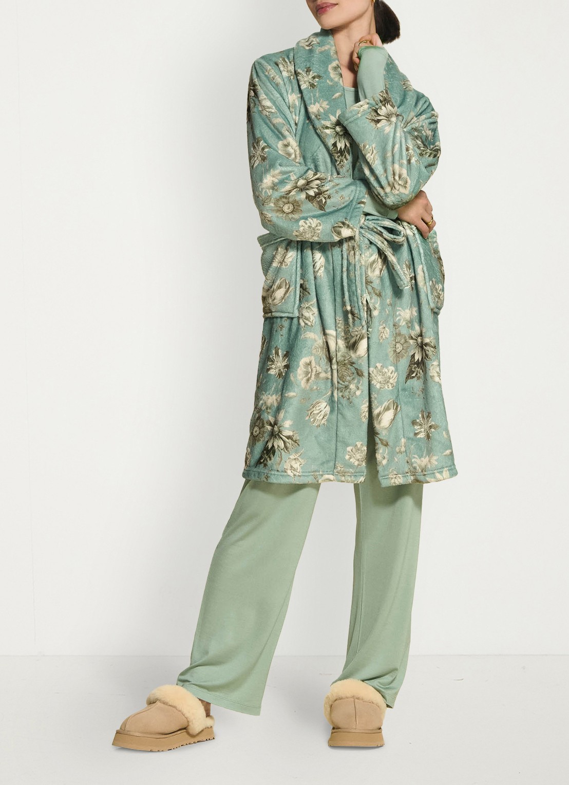 Essenza Steff Florean badjas met bloemenprint - achterkant 3 groen