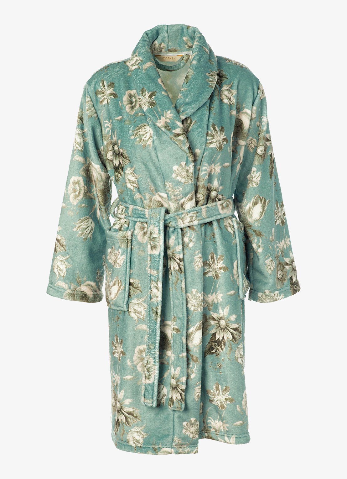 Essenza Steff Florean badjas met bloemenprint - voorkant groen