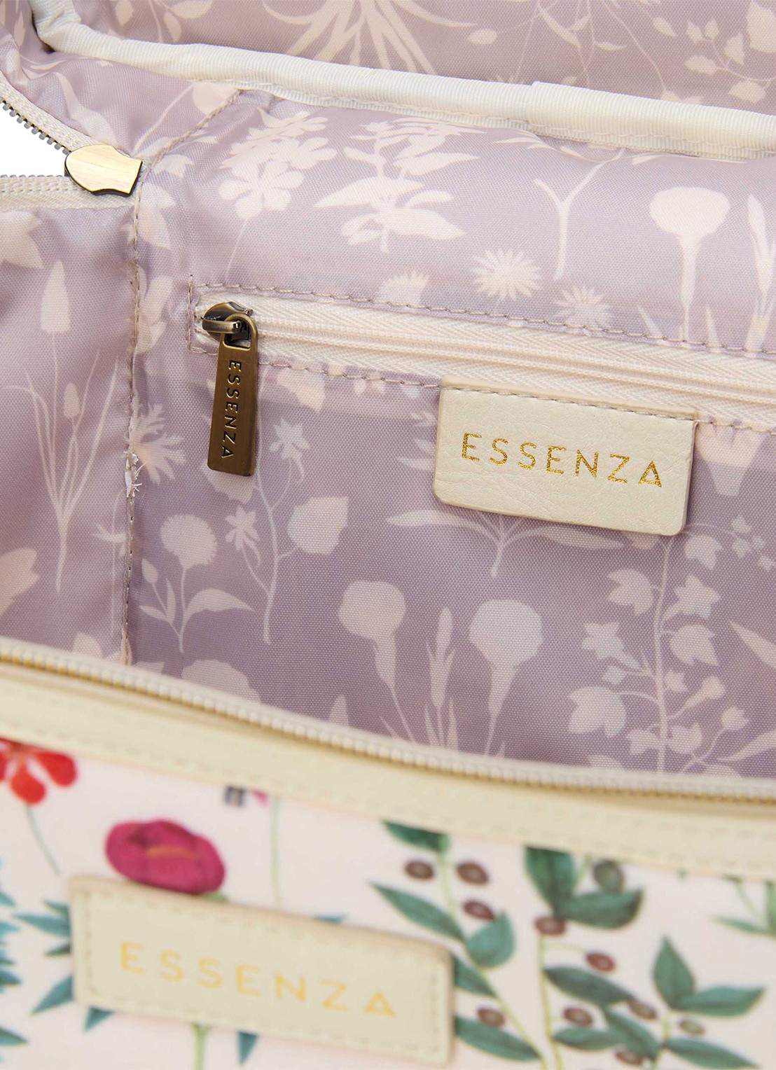 Essenza Tracy Marigold beautycase met bloemenprint - detail 2 vanillegeel