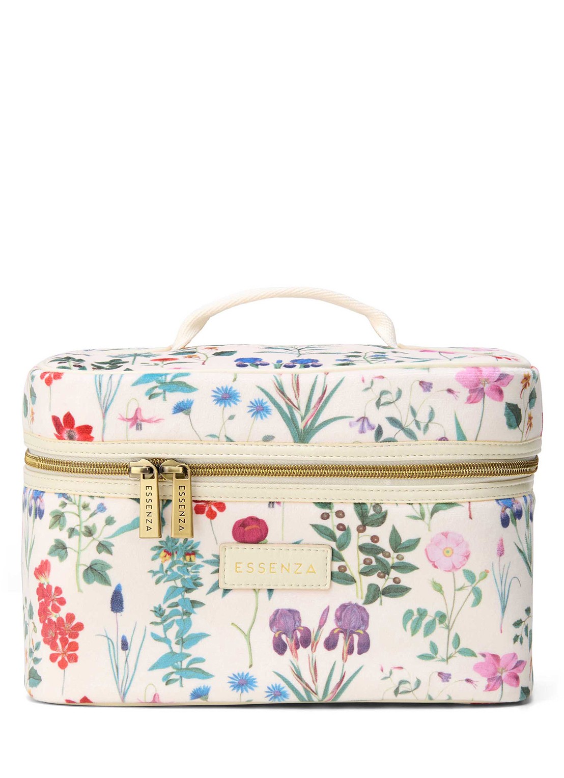 Essenza Tracy Marigold beautycase met bloemenprint - voorkant vanillegeel