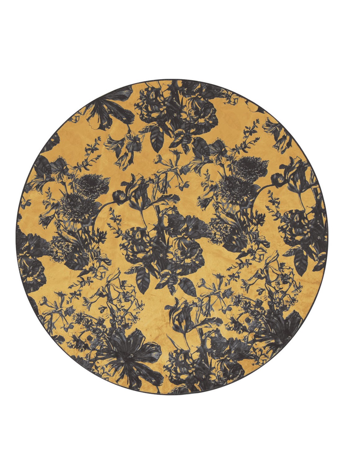 Essenza Vivienne vloerkleed met bloemenprint 90 cm - voorkant okergeel