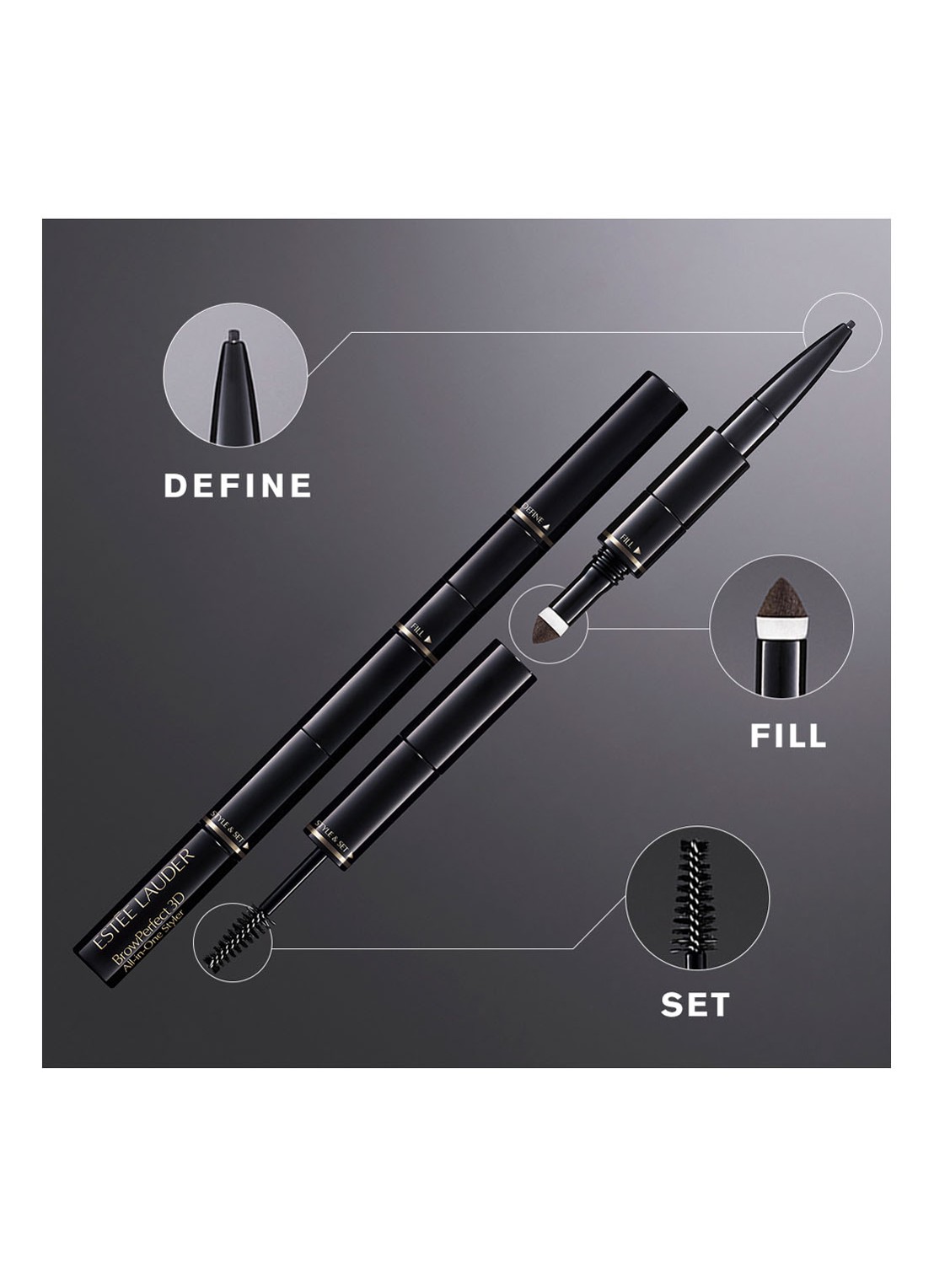 Estée Lauder Brow Perfect 3D All-in-One Styler Multi-Tasker - 3-in-1 wenkbrauwpotlood - detail 6 dark brunette
