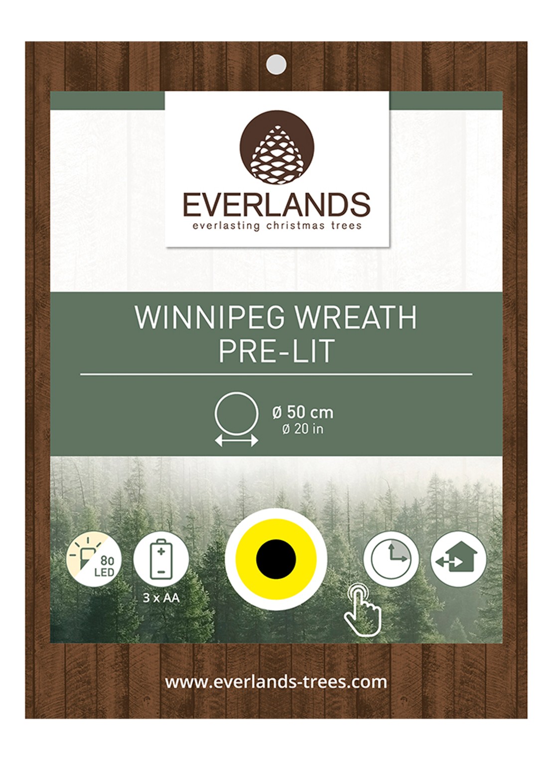 Everlands Kerstkrans met LED verlichting 50 cm - voorkant 2 groen