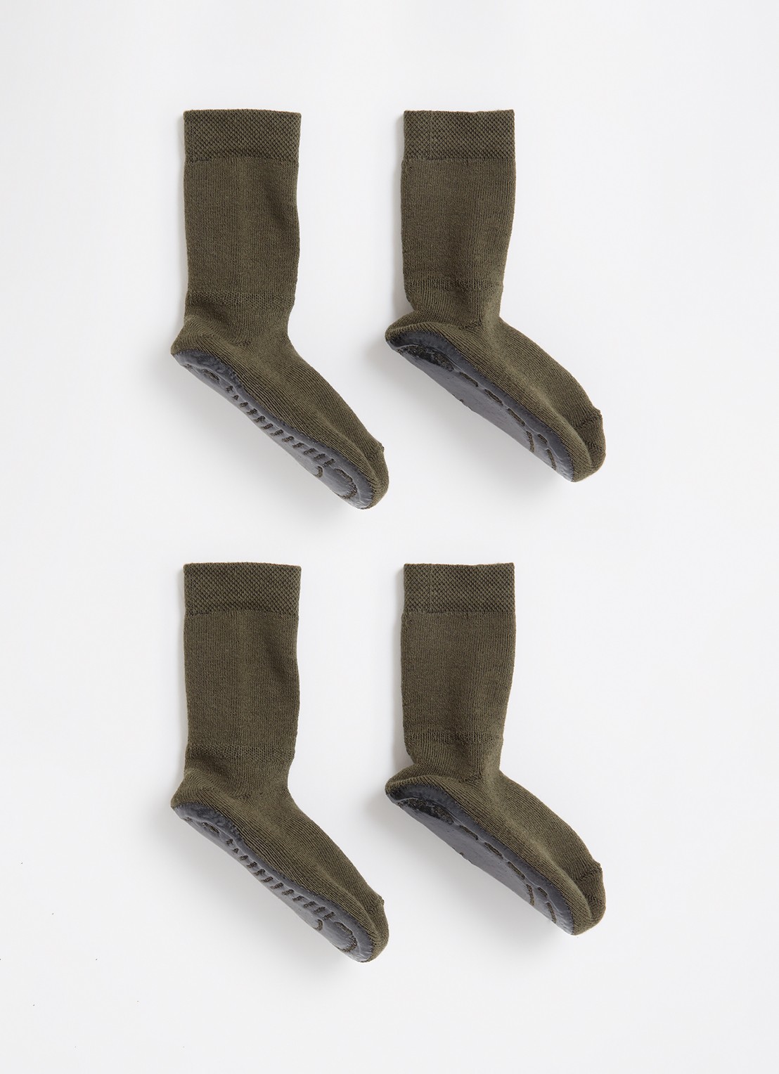 Ewers Huissokken in katoenblend met anti-slip 2-pack - voorkant legergroen