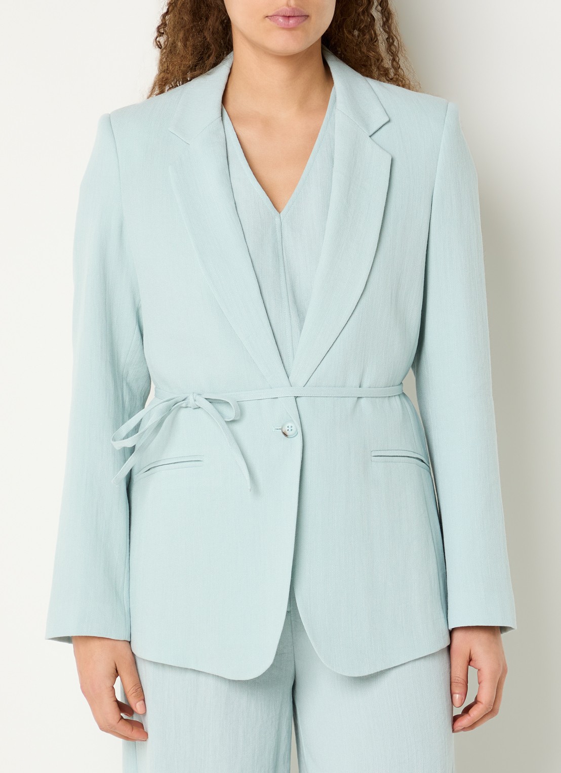 Expresso Blazer in linnenblend met strikceintuur en paspelzakken - detail 4 mint