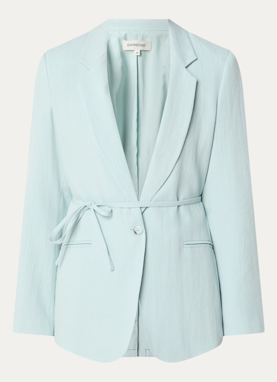 Expresso Blazer in linnenblend met strikceintuur en paspelzakken - voorkant 2 mint