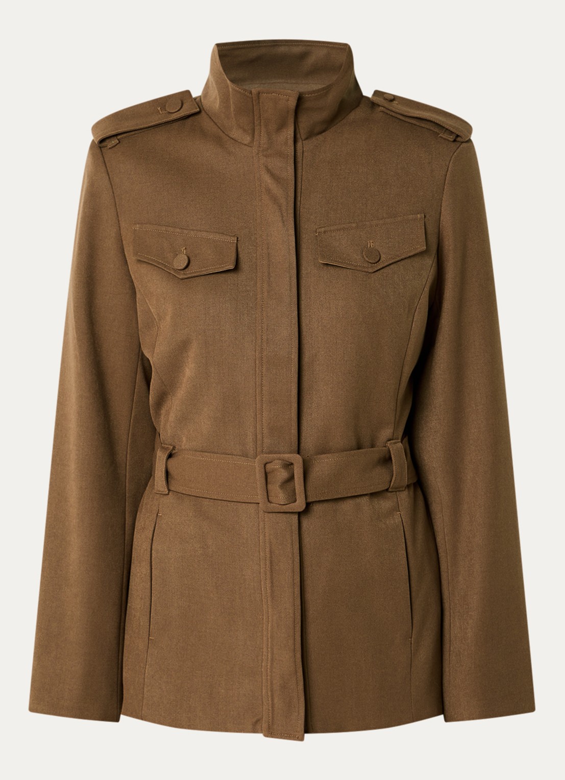 Expresso Blazer in wolblend met ceintuur - voorkant 3 hazelnootbruin