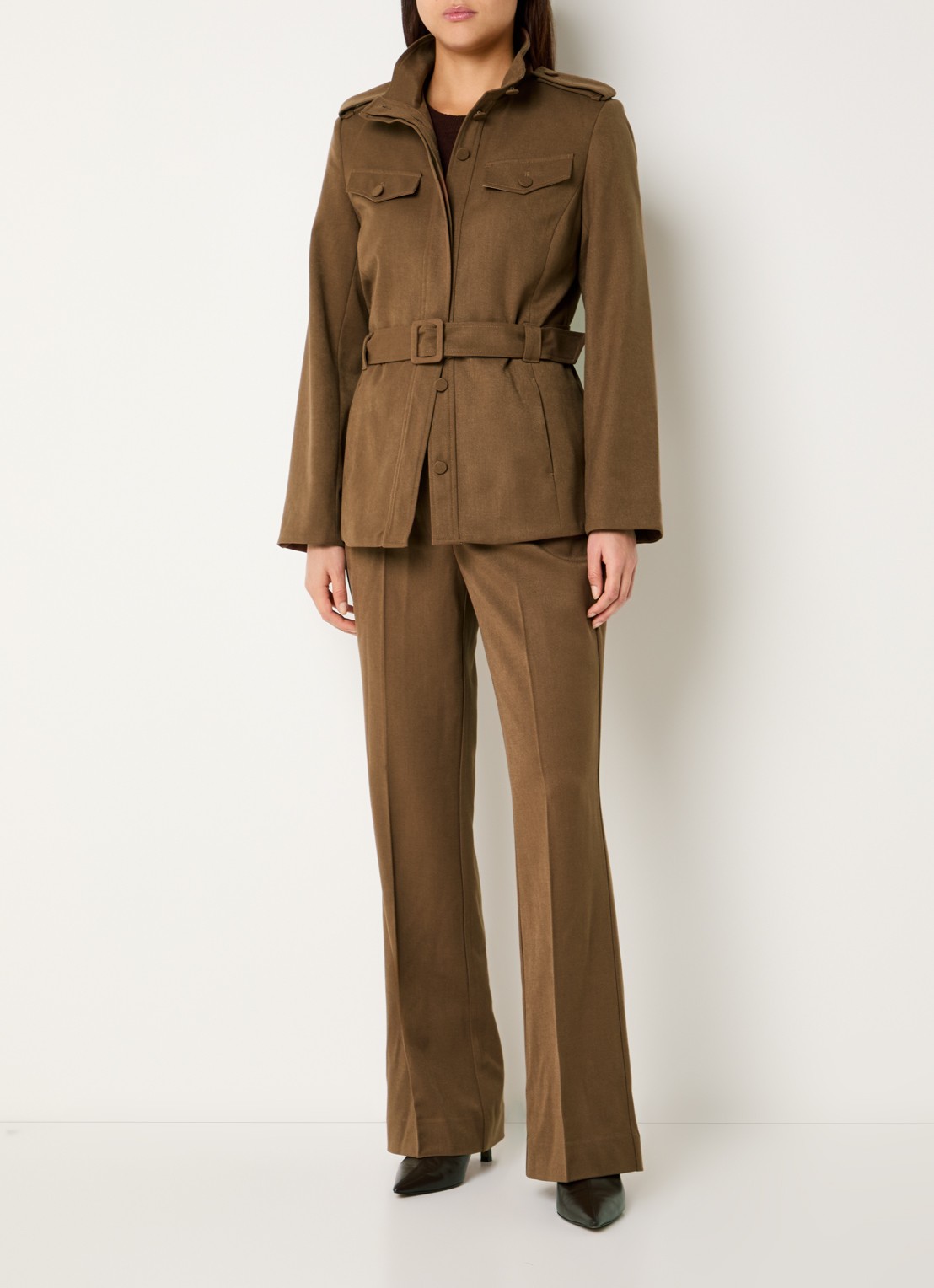 Expresso Blazer in wolblend met ceintuur - voorkant 4 hazelnootbruin