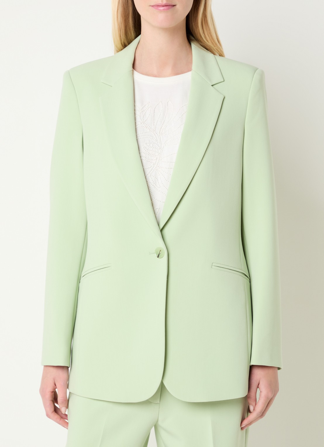 Expresso Blazer met paspelzakken - detail lindegroen