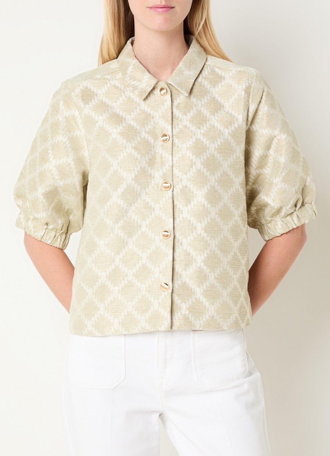 Expresso Blazer met print en ballonmouw - detail 4 lichtgroen