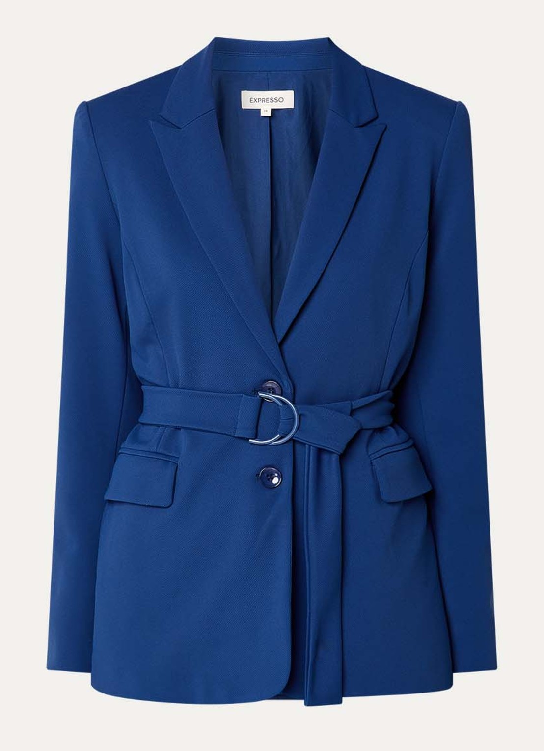 Expresso Blazer met strikceintuur en klepzakken - voorkant 2 royalblauw