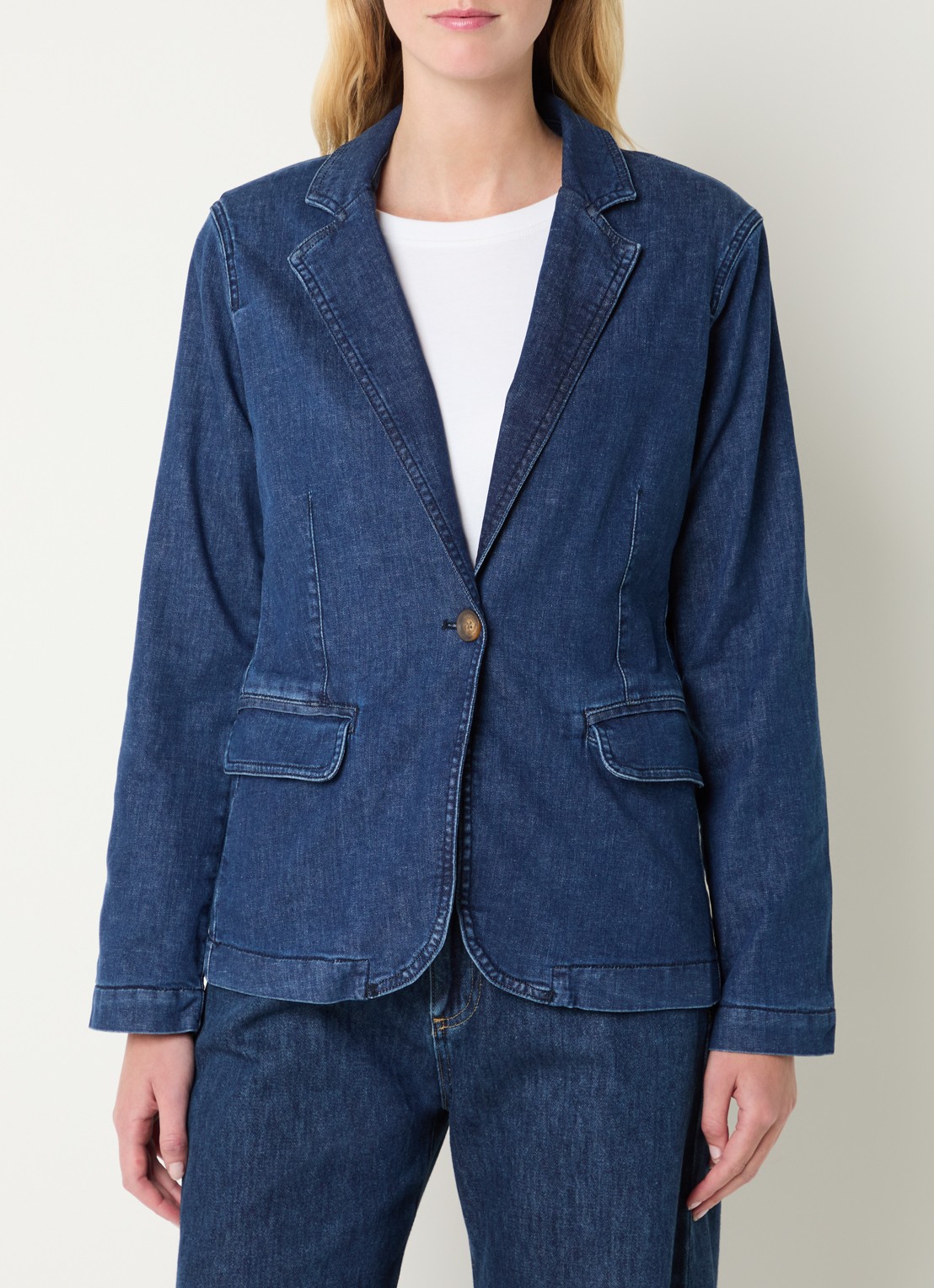 Expresso Blazer van chambray met klepzakken - detail 2 indigo