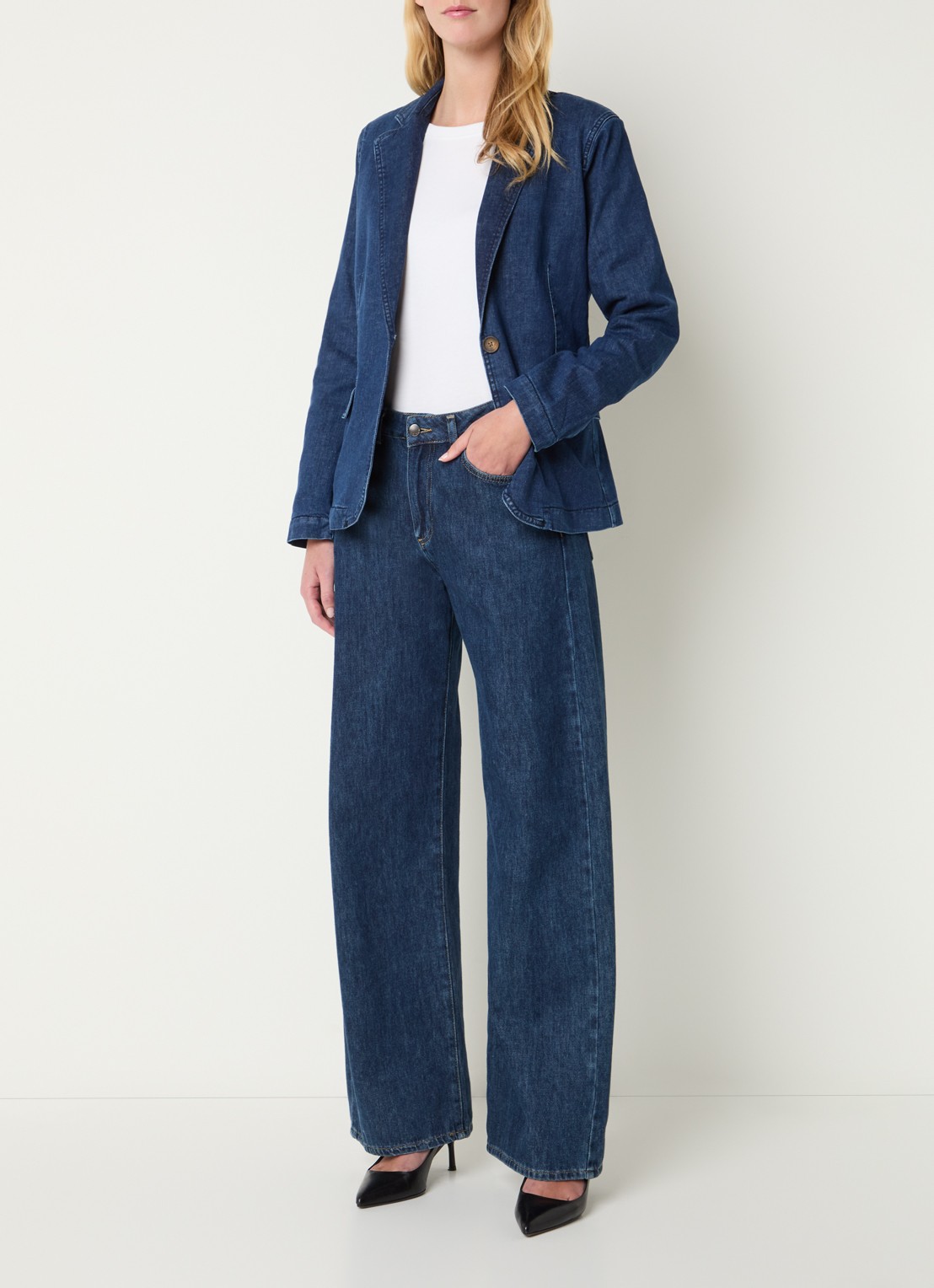 Expresso Blazer van chambray met klepzakken - voorkant 4 indigo