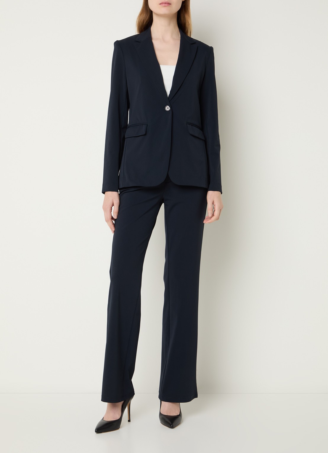 Expresso Blazer van travelstof met klepzakken en stretch - voorkant 3 donkerblauw