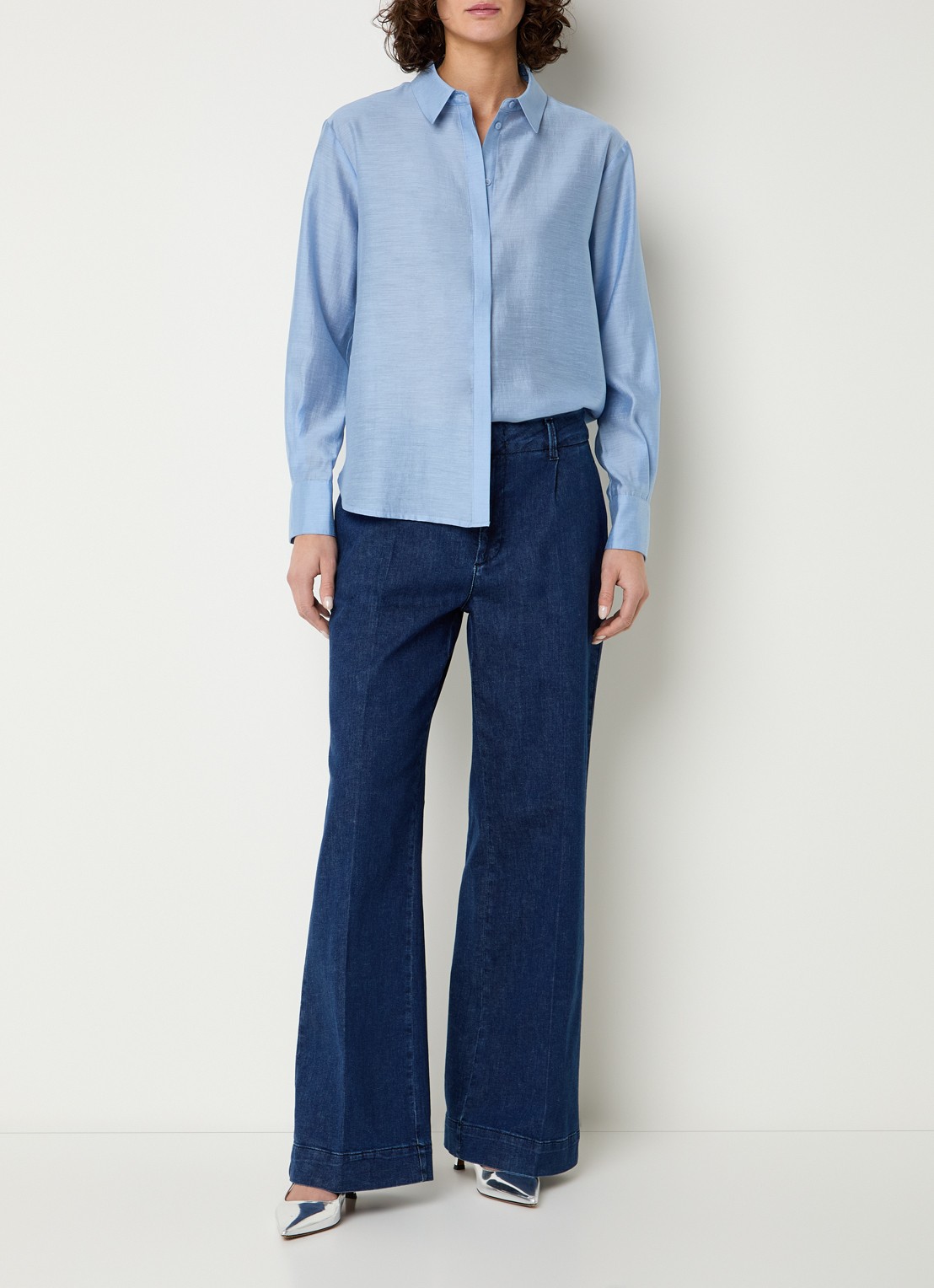Expresso Blouse in linnenblend - voorkant 2 lichtblauw
