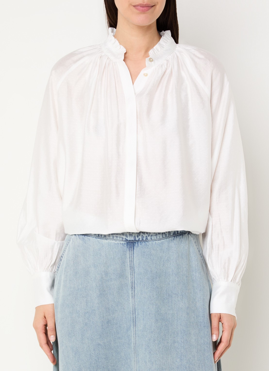 Expresso Blouse met ballonmouw en opstaande kraag - detail 4 wit