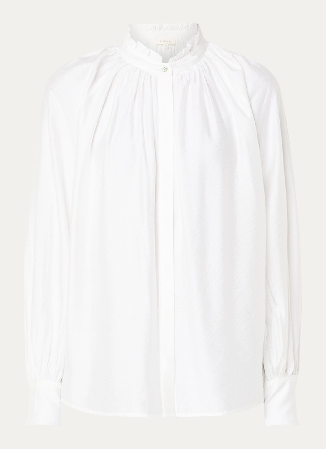 Expresso Blouse met ballonmouw en opstaande kraag - voorkant wit
