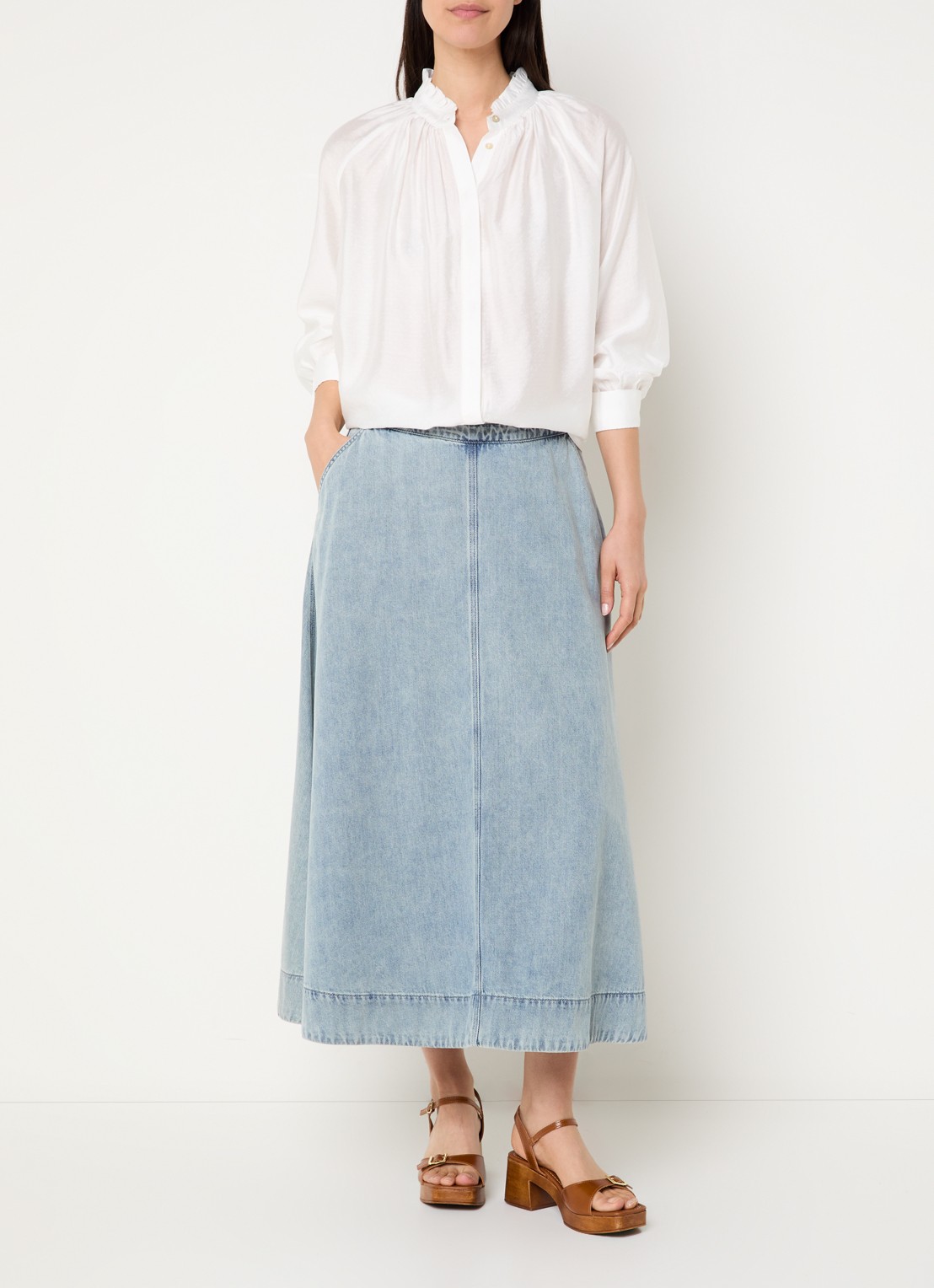 Expresso Blouse met ballonmouw en opstaande kraag - voorkant 2 wit