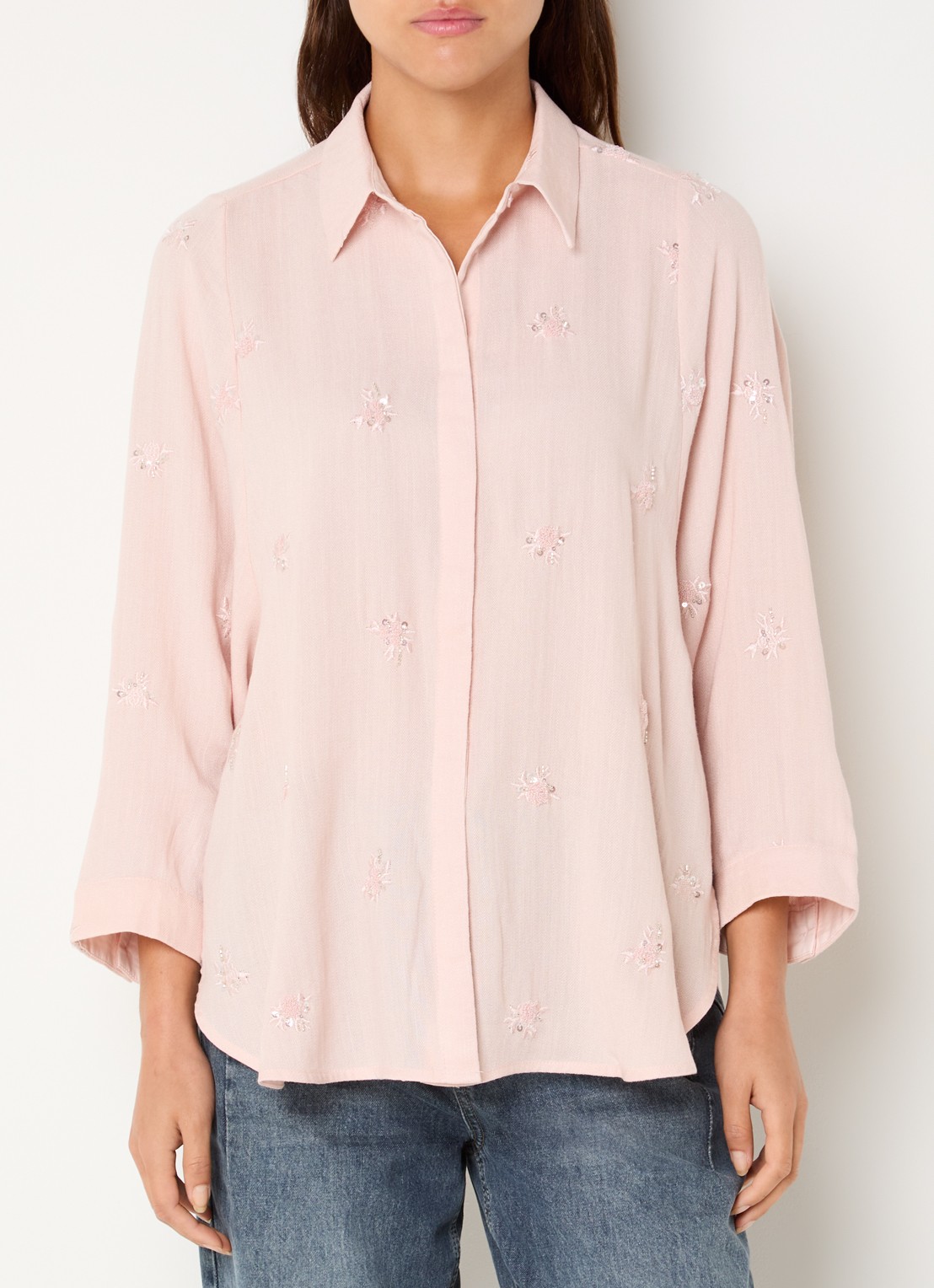 Expresso Blouse met bloemeborduring - detail lichtroze