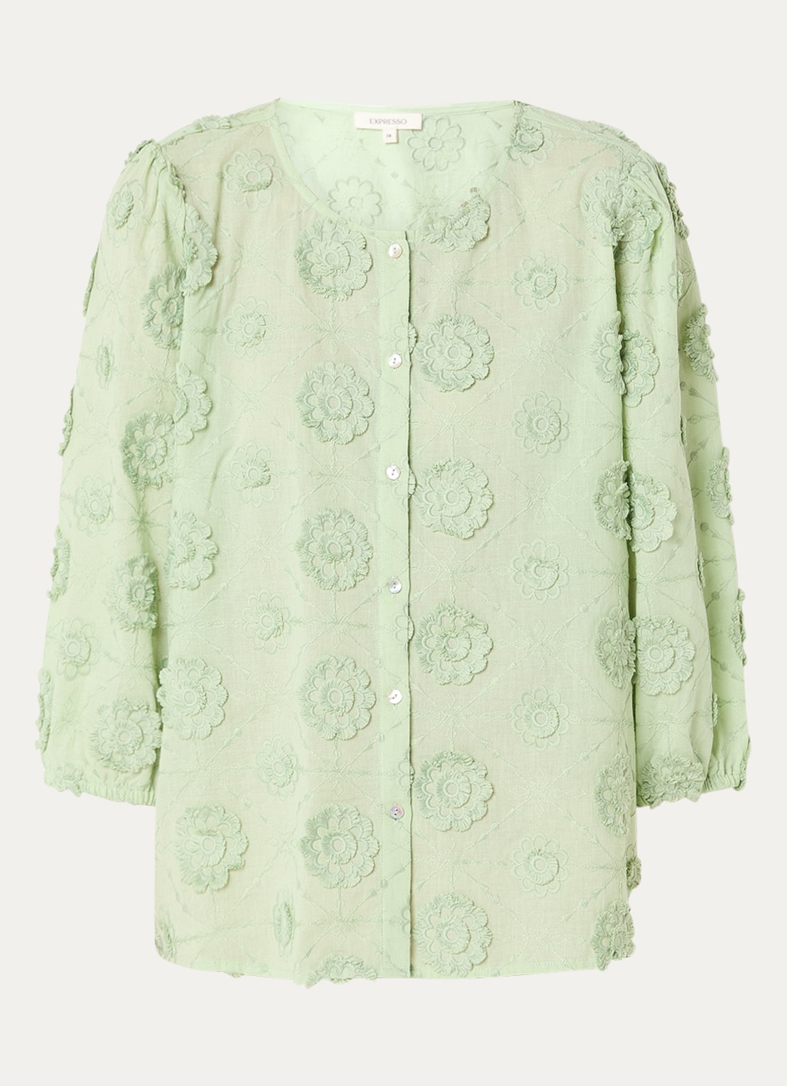 Expresso Blouse met borduring en ballonmouw - voorkant 3 lichtgroen