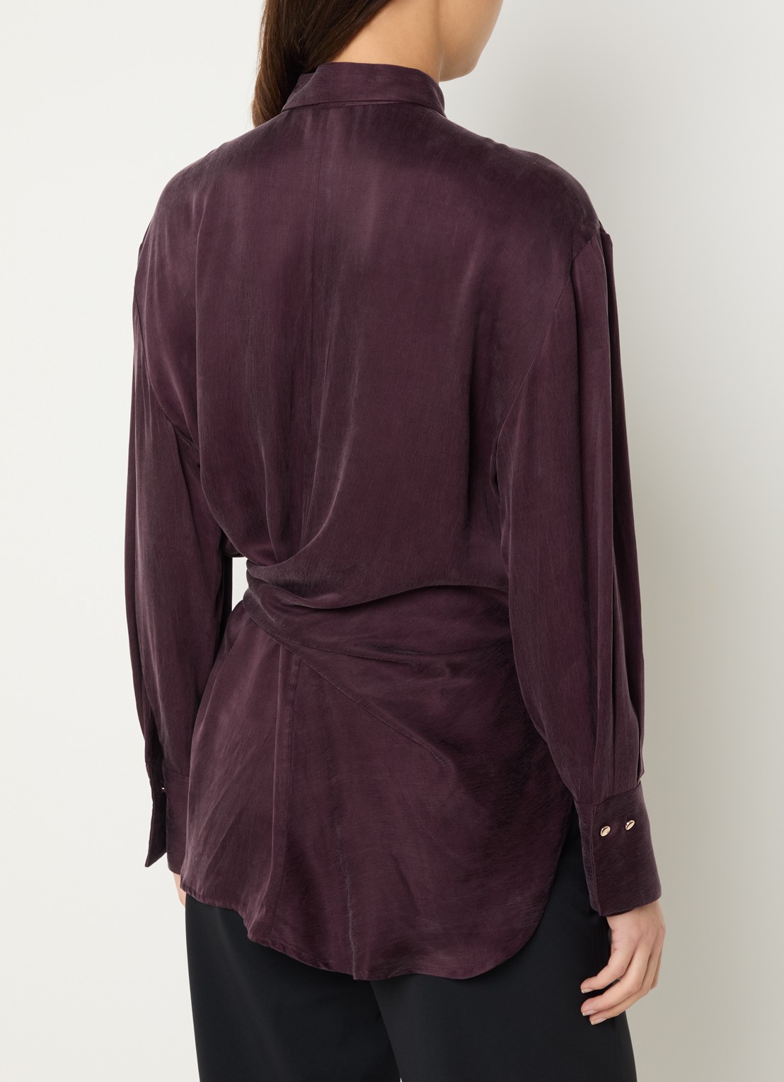 Expresso Blouse met gestrikt detail en glanzende finish - achterkant 4 bordeauxrood