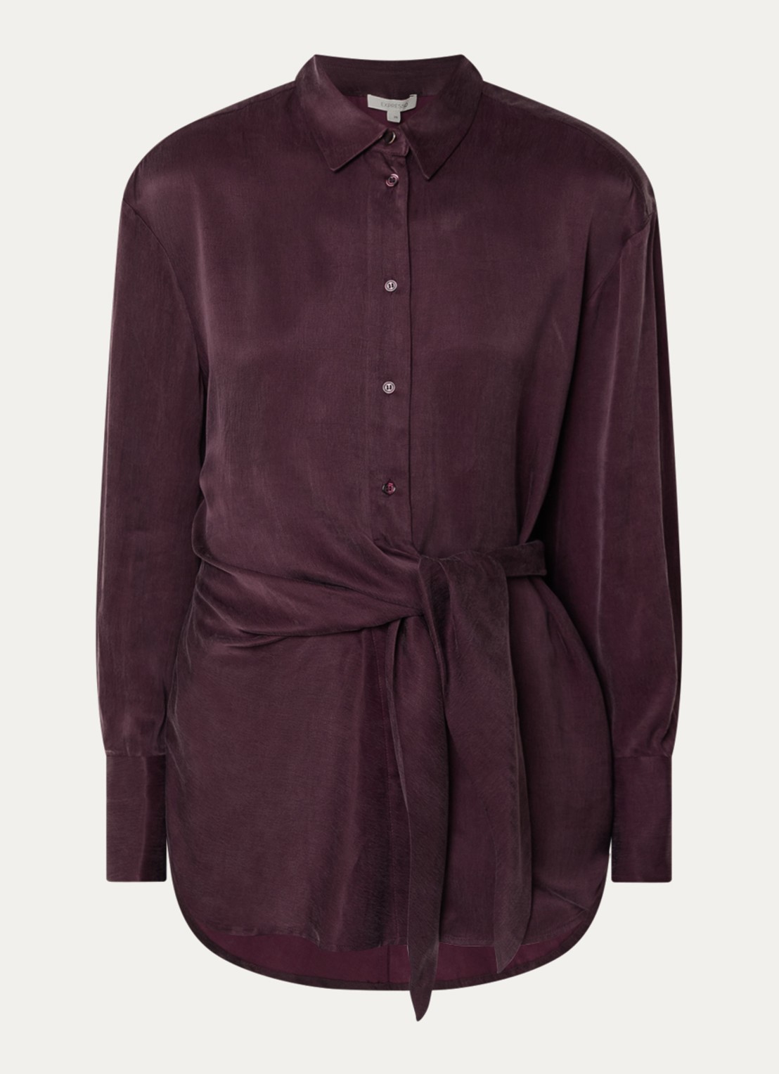 Expresso Blouse met gestrikt detail en glanzende finish - voorkant bordeauxrood
