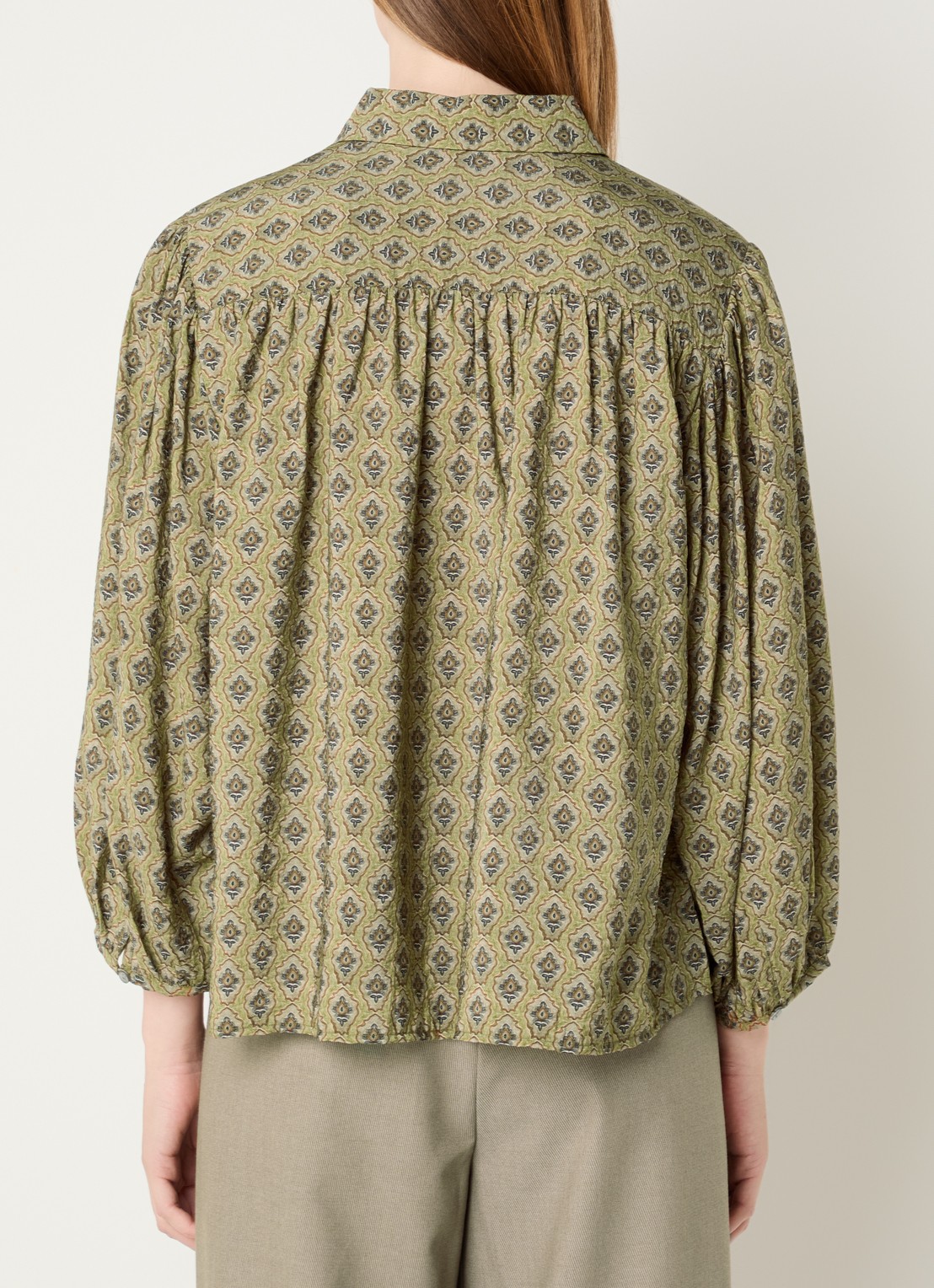 Expresso Blouse met grafisch dessin en ballonmouw - achterkant 2 olijfgroen