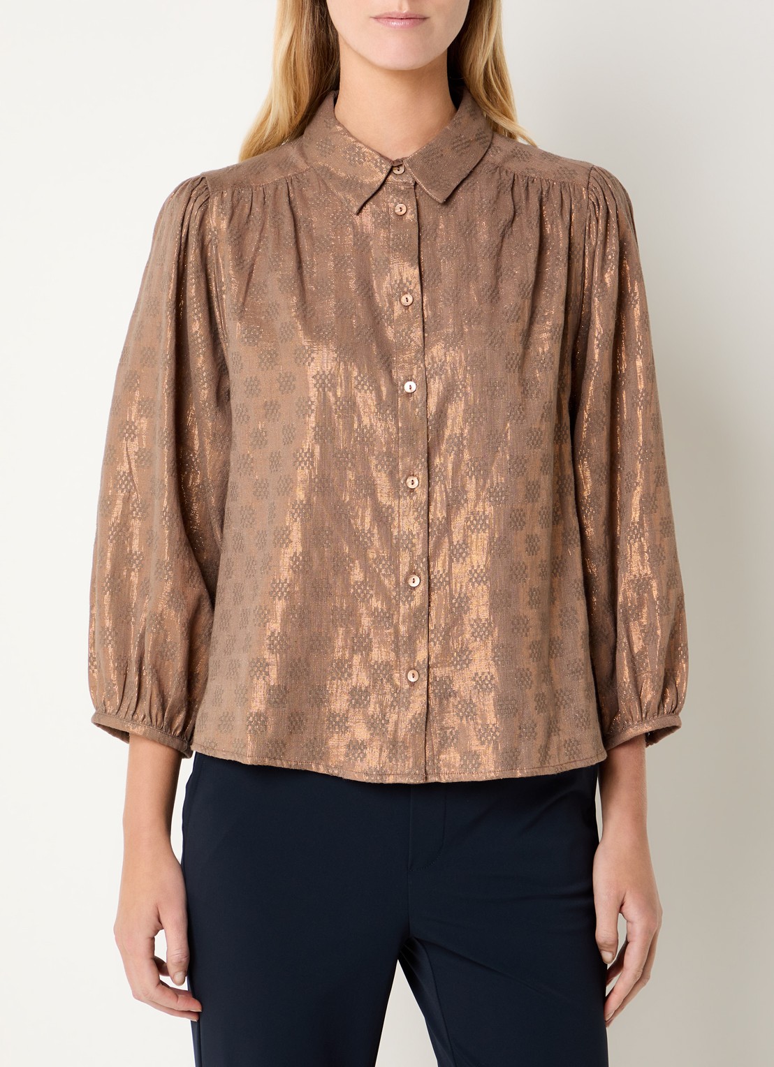 Expresso Blouse met ingeweven patroon en lurex - detail 4 brons